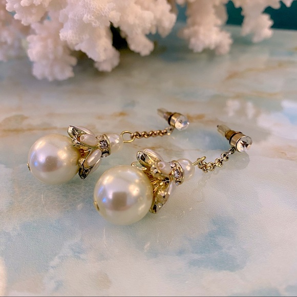Faux Pearl Drop Statement Earrings - Picture 1 of 5